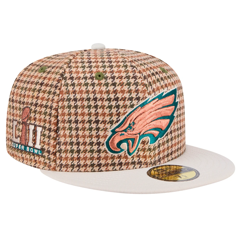 Men's New Era Tan Philadelphia Eagles Houndstooth 59FIFTY Fitted Hat