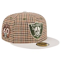 Men's New Era Tan Las Vegas Raiders Houndstooth 59FIFTY Fitted Hat