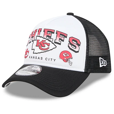 Men's New Era White/Black Kansas City Chiefs Retro Wordmark A-Frame 9FORTY Adjustable Hat