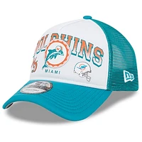 Men's New Era White/Aqua Miami Dolphins Retro Wordmark A-Frame 9FORTY Adjustable Hat