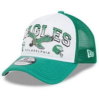 Men's New Era White/Kelly Green Philadelphia Eagles Retro Wordmark A-Frame 9FORTY Adjustable Hat