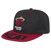 Youth Black/Red Miami Heat Backboard Embro Visor Snapback Hat