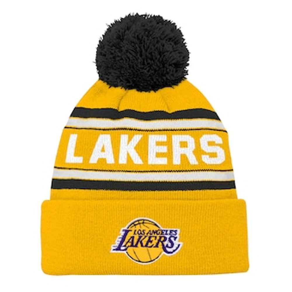 Youth Gold Los Angeles Lakers Backboard Jacquard Cuffed Knit Hat with Pom