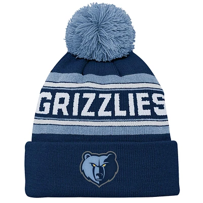 Youth Navy Memphis Grizzlies Backboard Jacquard Cuffed Knit Hat with Pom