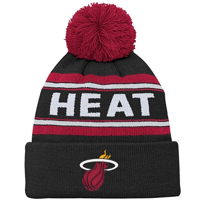 Youth Black Miami Heat Backboard Jacquard Cuffed Knit Hat with Pom