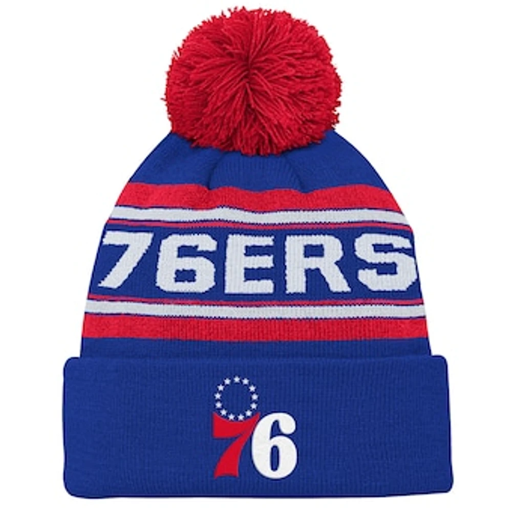 Youth Royal Philadelphia 76ers Backboard Jacquard Cuffed Knit Hat with Pom