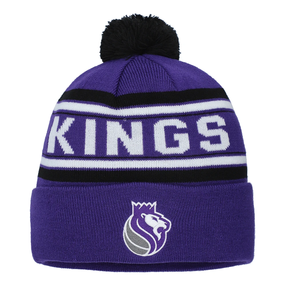 Youth Purple Sacramento Kings Backboard Jacquard Cuffed Knit Hat with Pom