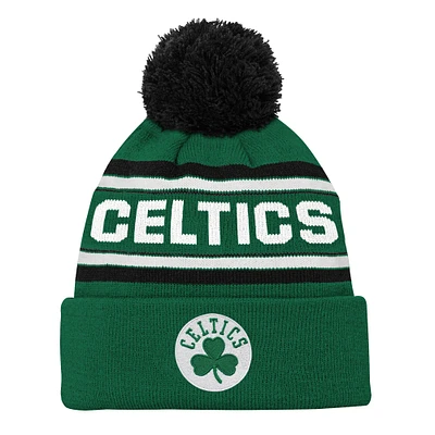 Youth Kelly Green Boston Celtics Backboard Jacquard Cuffed Knit Hat with Pom