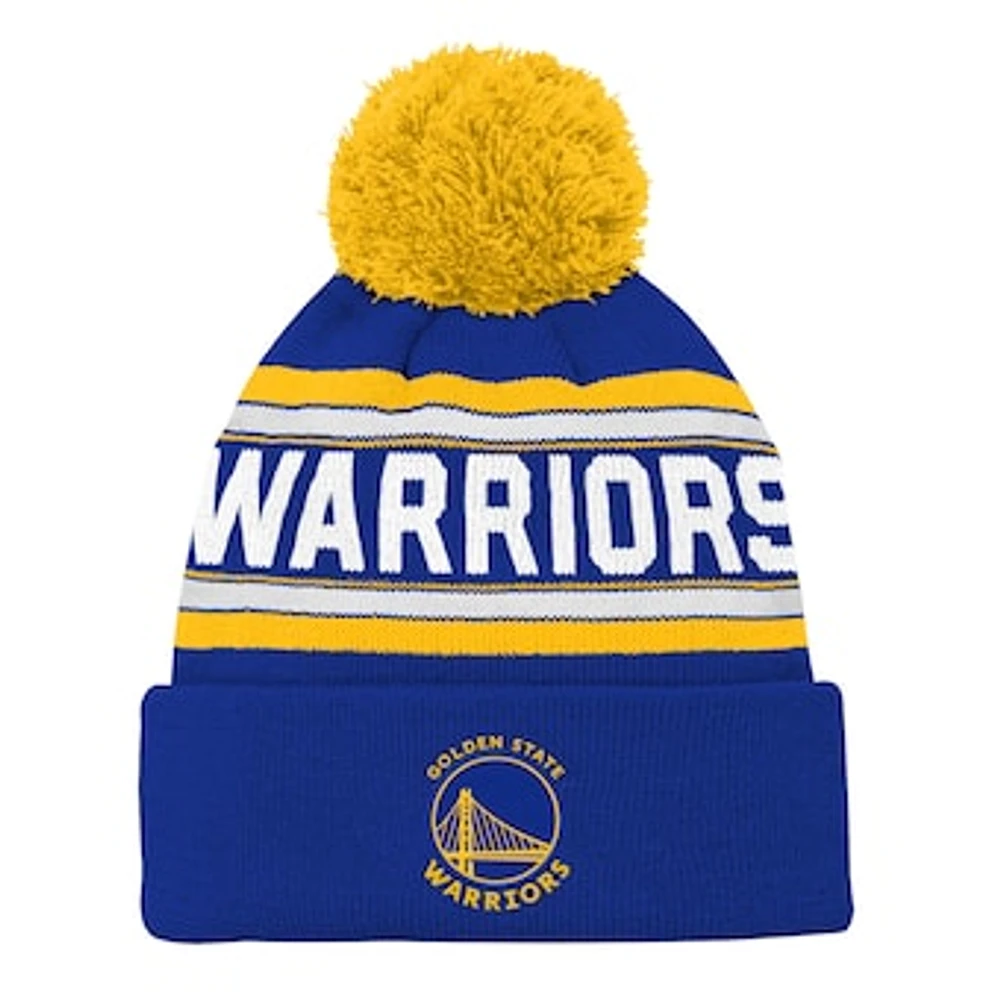 Youth Royal Golden State Warriors Backboard Jacquard Cuffed Knit Hat with Pom