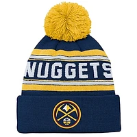 Youth Navy Denver Nuggets Backboard Jacquard Cuffed Knit Hat with Pom