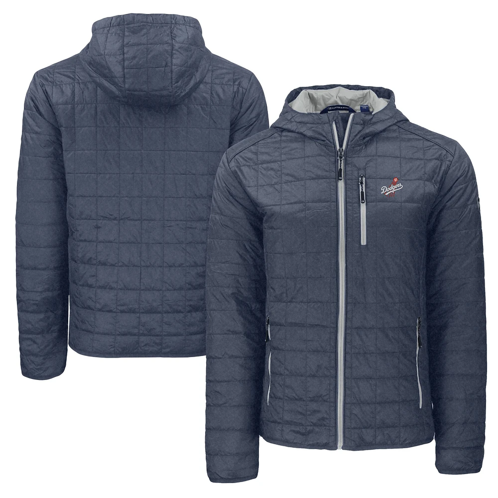 Men's Cutter & Buck Anthracite Los Angeles Dodgers Cooperstown Collection Rainier Primaloft Eco Full-Zip Hooded Jacket