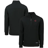 Men's Cutter & Buck  Black Cincinnati Reds Roam Eco Recycled Quarter-Zip Pullover
