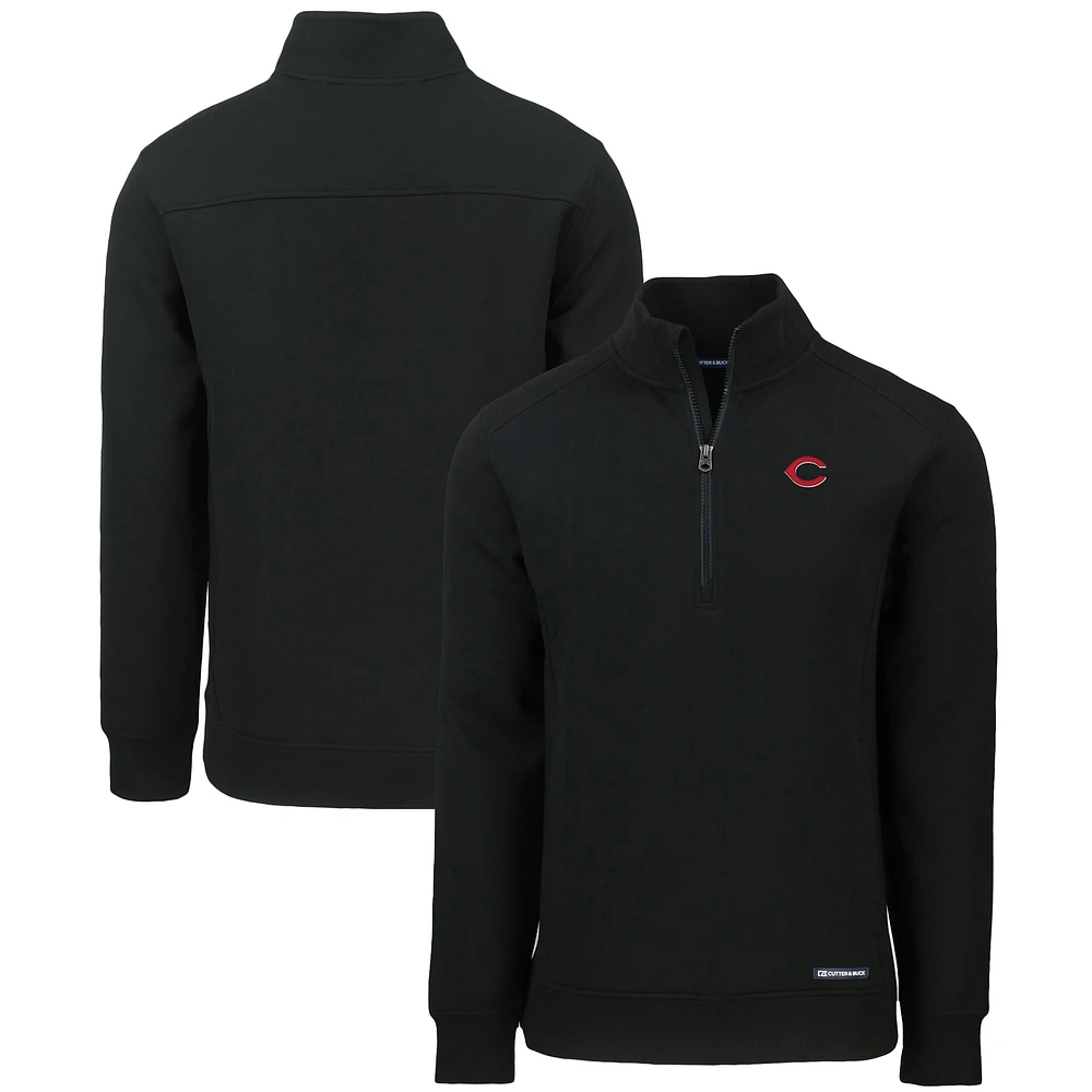 Men's Cutter & Buck Black Cincinnati Reds Roam Eco Recycled Quarter-Zip Pullover