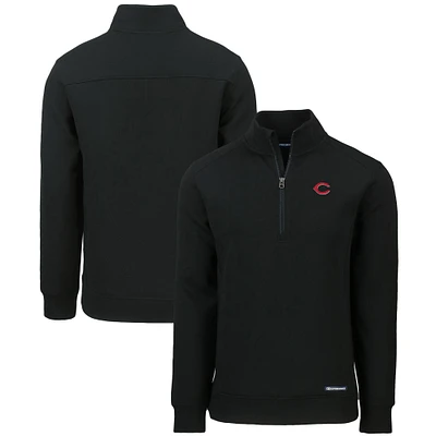 Men's Cutter & Buck  Black Cincinnati Reds Roam Eco Recycled Quarter-Zip Pullover