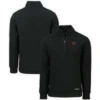Men's Cutter & Buck  Black Cincinnati Reds Roam Eco Recycled Quarter-Zip Pullover