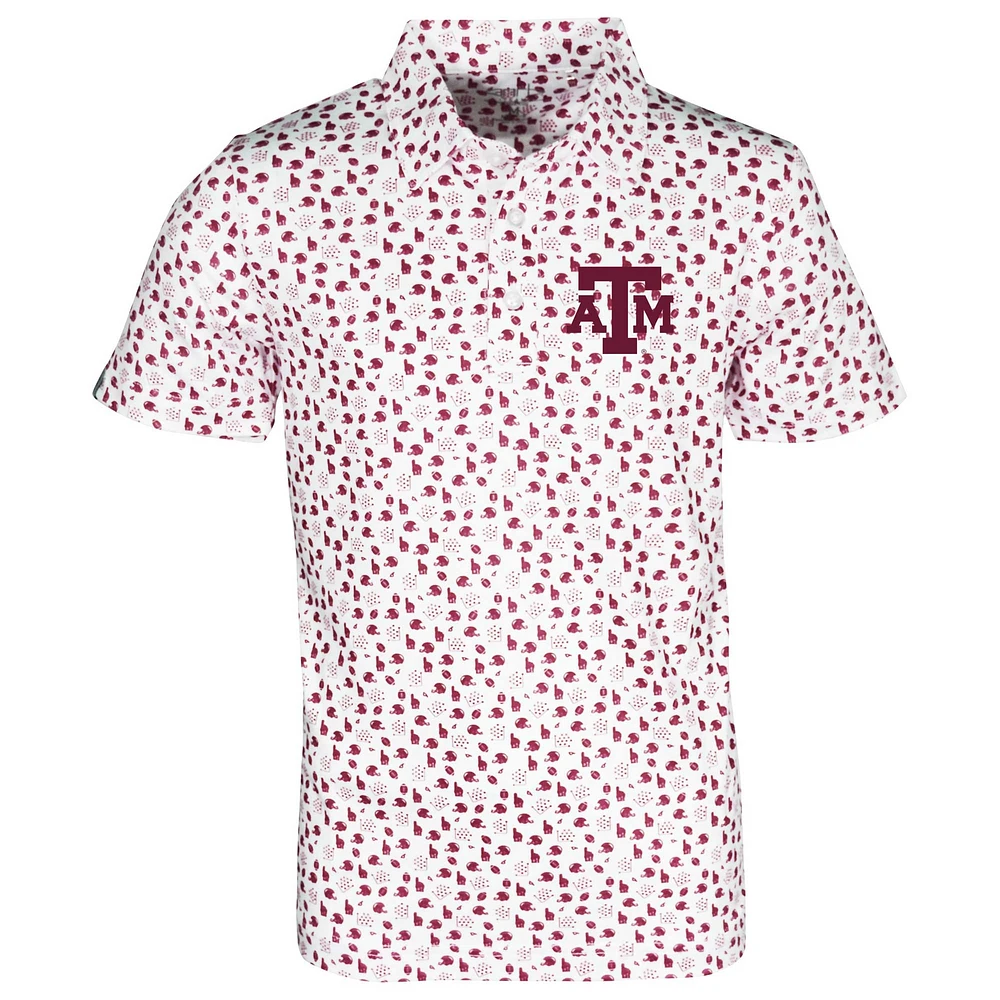 Youth Garb White Texas A&M Aggies Earnest Allover Print Polo