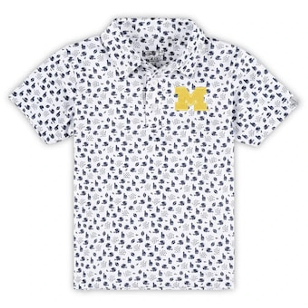 Toddler Garb White Michigan Wolverines Earnest Allover Print Polo