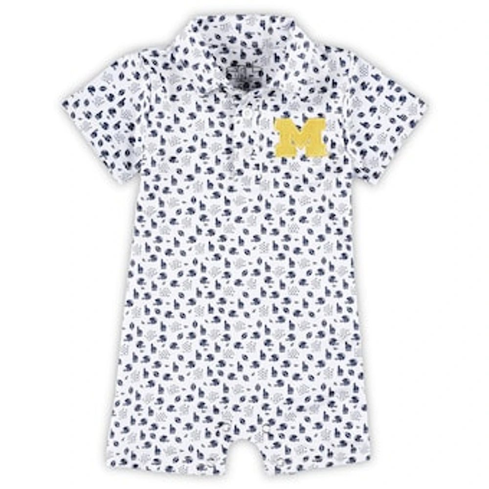 Infant Garb White Michigan Wolverines Earnest Polo Romper