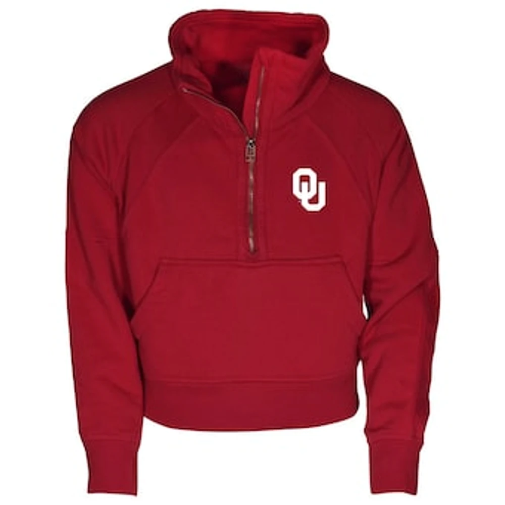 Girls Youth Garb Crimson Oklahoma Sooners Dawn Raglan Fleece Cropped Half-Zip Sweatshirt