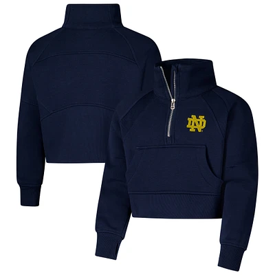 Girls Youth Garb Navy Notre Dame Fighting Irish Dawn Raglan Fleece Cropped Half-Zip Sweatshirt