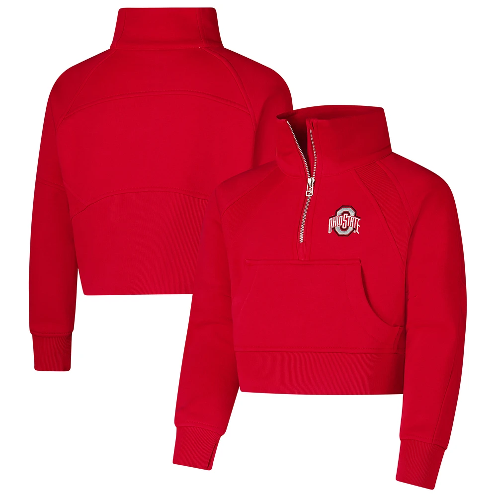 Girls Youth Garb Scarlet Ohio State Buckeyes Dawn Raglan Fleece Cropped Half-Zip Sweatshirt