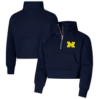 Girls Youth Garb Navy Michigan Wolverines Dawn Raglan Fleece Cropped Half-Zip Sweatshirt