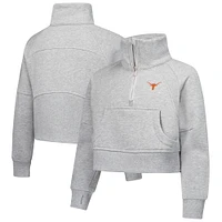 Girls Youth Garb Gray Texas Longhorns Dawn Raglan Fleece Cropped Half-Zip Sweatshirt