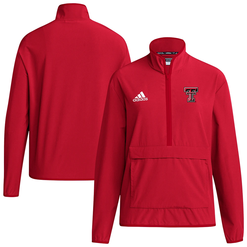 Men's adidas Red Texas Tech Raiders 2024 Coaches Sideline Long Sleeve Quarter-Zip Top