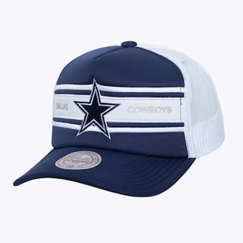 Men's Mitchell & Ness Navy Dallas Cowboys Stripe Front Trucker Adjustable Hat