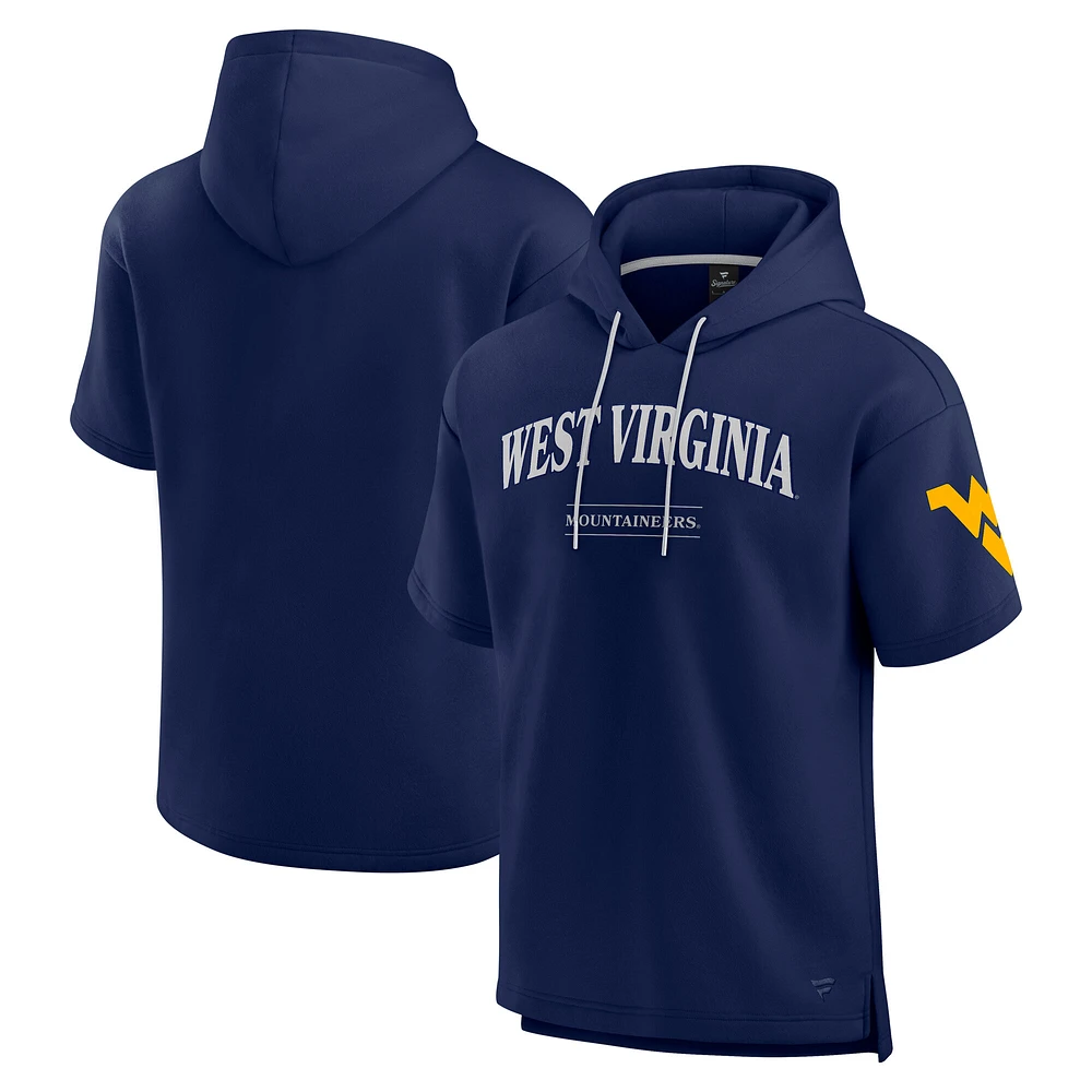 Men's Fanatics Navy West Virginia Mountaineers Ready Short Sleeve Pullover Hoodie