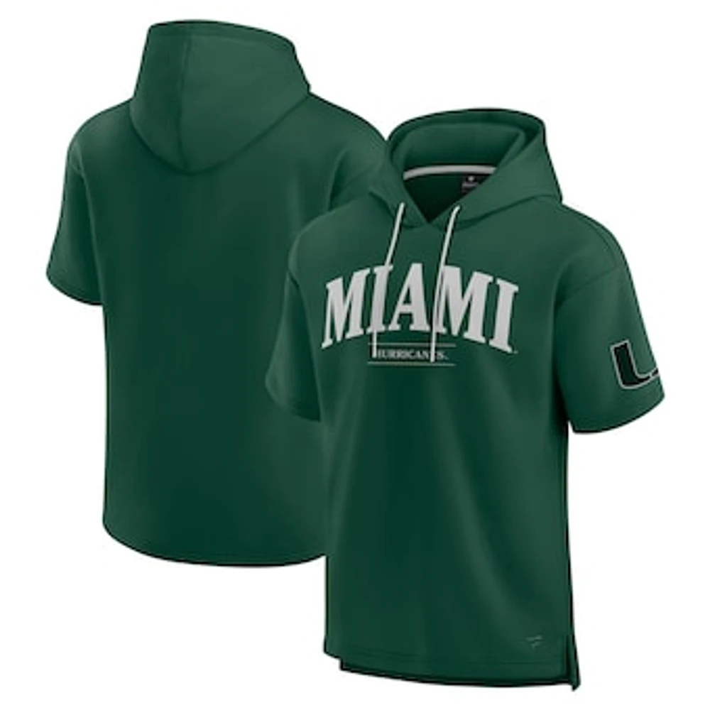 Men's Fanatics Green Miami Hurricanes Ready Short Sleeve Pullover Hoodie