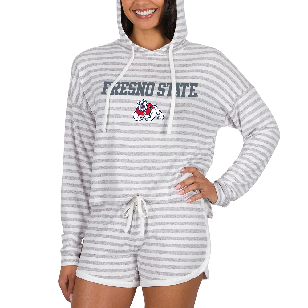 Women's Concepts Sport Cream Fresno State Bulldogs Visibility Long Sleeve Hoodie T-Shirt & Shorts Set