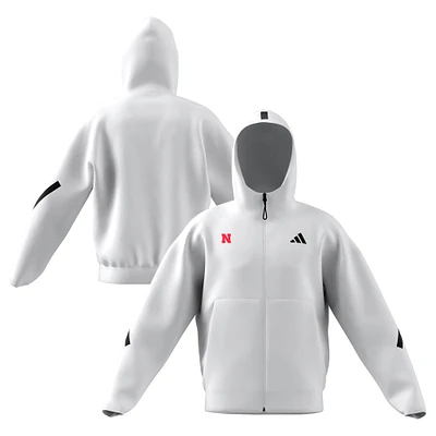 Men's adidas White Nebraska Huskers Z.N.E. Full-Zip Hoodie