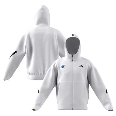 Men's adidas White Kansas Jayhawks Z.N.E. Full-Zip Hoodie