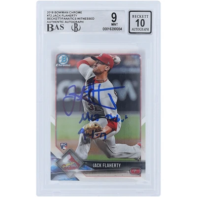 Jack Flaherty St. Louis Cardinals Autographed 2018 Bowman Chrome #72 Beckett Fanatics Witnessed Authenticated 9/10 Rookie Card with "MLB Debut 9-1-17" Inscription