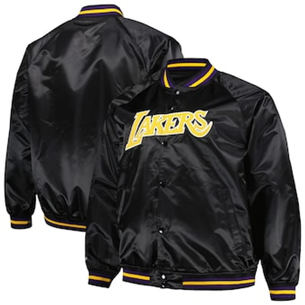 Men's Mitchell & Ness Black Los Angeles Lakers Big Tall Hardwood Classics Wordmark Satin Raglan Full-Zip Jacket