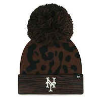 Women's '47 Brown New York Mets Rosette Cuffed Knit Hat with Pom