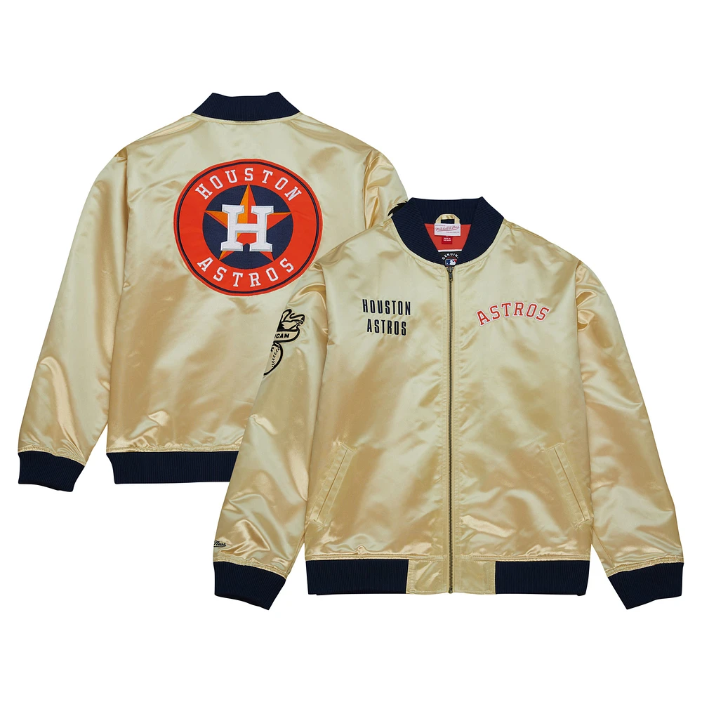 Men's Mitchell & Ness Gold Houston Astros OG 2.0 Lightweight Satin Full-Zip Jacket