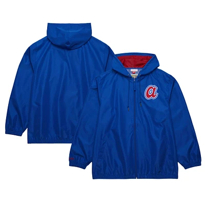 Men's Mitchell & Ness Royal Atlanta Braves Cooperstown Collection Vintage Logo Full-Zip Hoodie Windbreaker Jacket