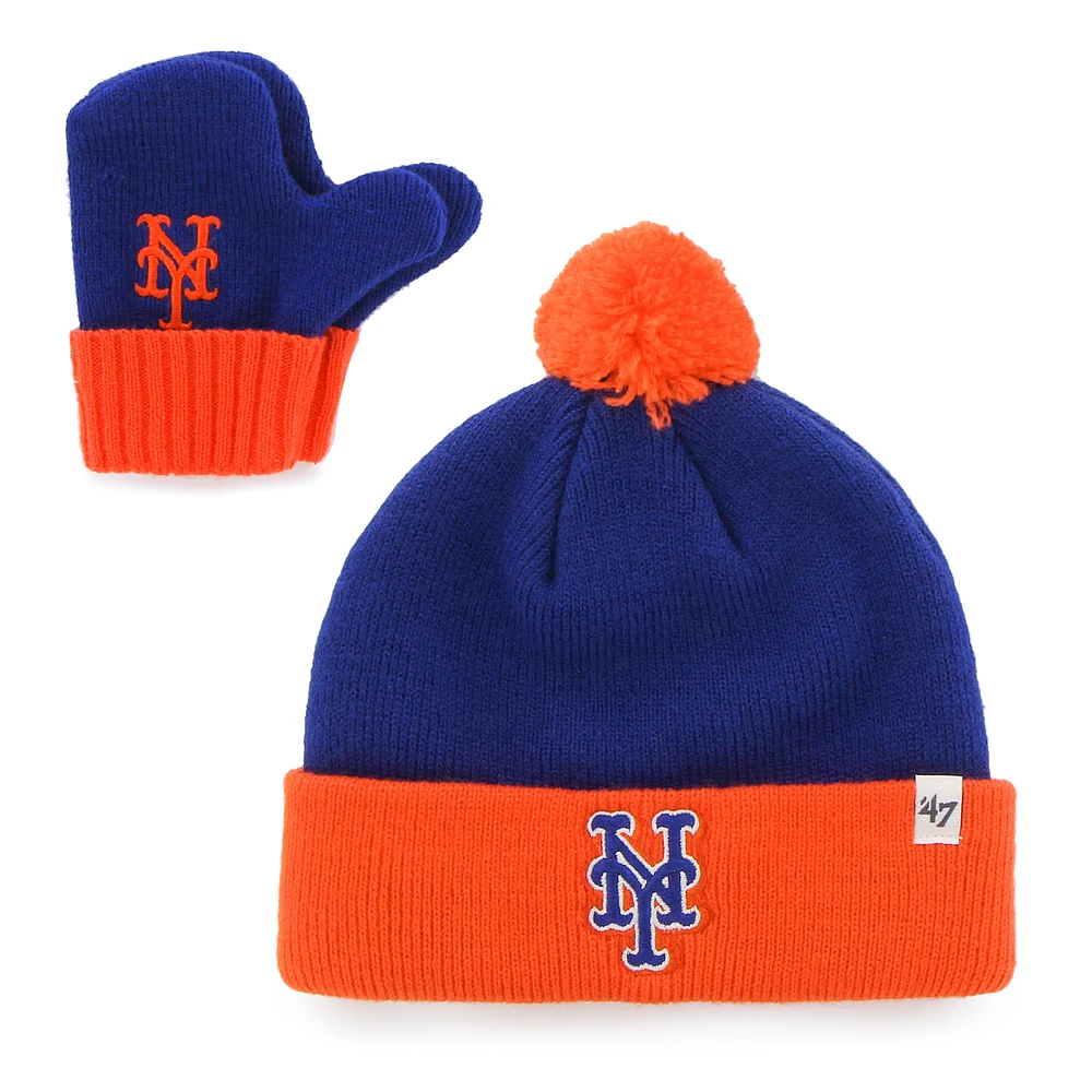 Toddler '47 Royal New York Mets Bam Bam Cuffed Knit Hat with Pom & Mittens Set