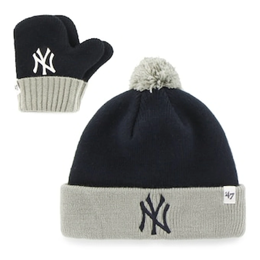 Toddler '47 Navy New York Yankees Bam Bam Cuffed Knit Hat with Pom & Mittens Set