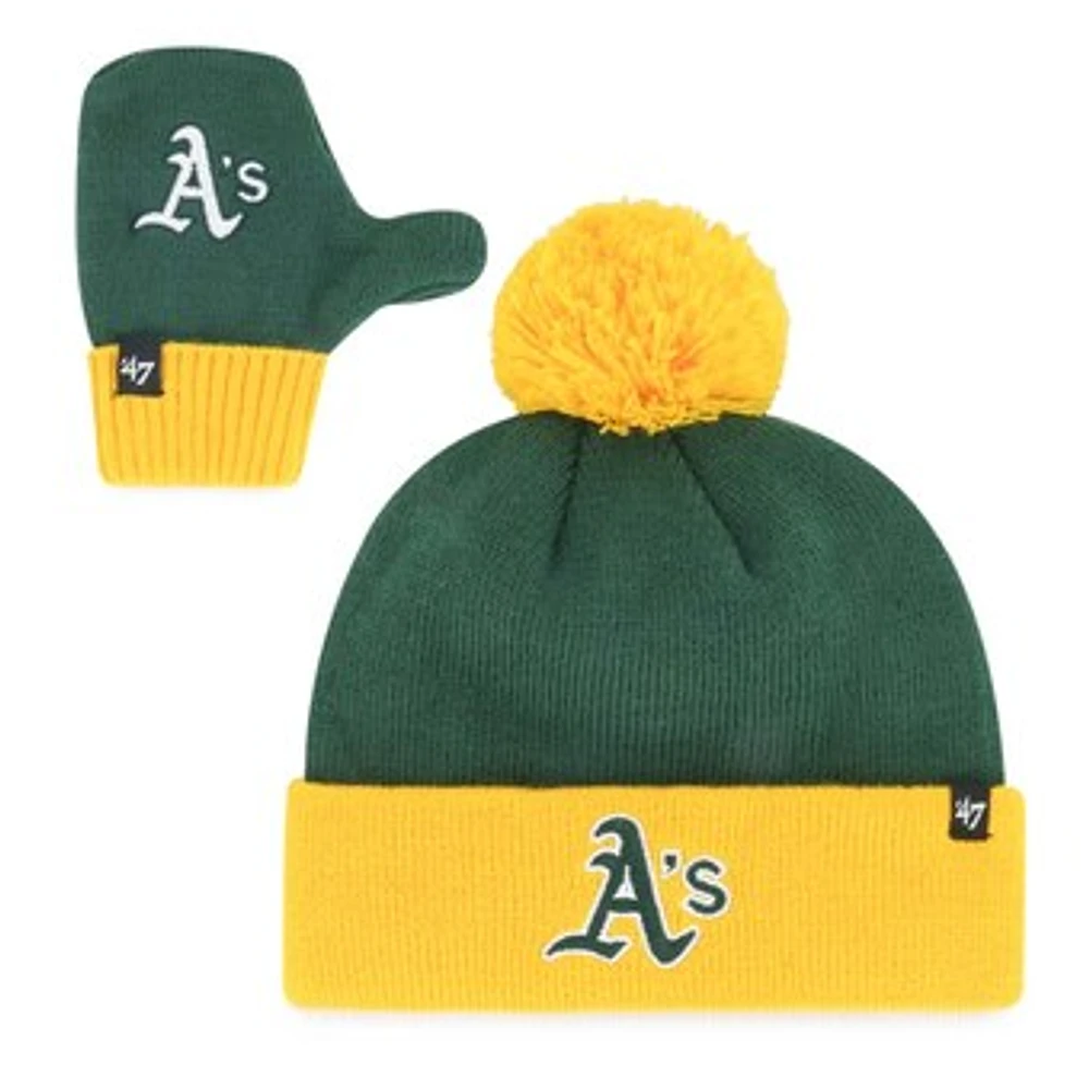 Toddler '47 Green Oakland Athletics Bam Bam Cuffed Knit Hat with Pom & Mittens Set