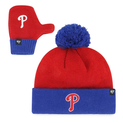 Toddler '47 Red Philadelphia Phillies Bam Bam Cuffed Knit Hat with Pom & Mittens Set