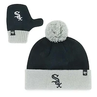 Toddler '47 Black Chicago White Sox Bam Bam Cuffed Knit Hat with Pom & Mittens Set