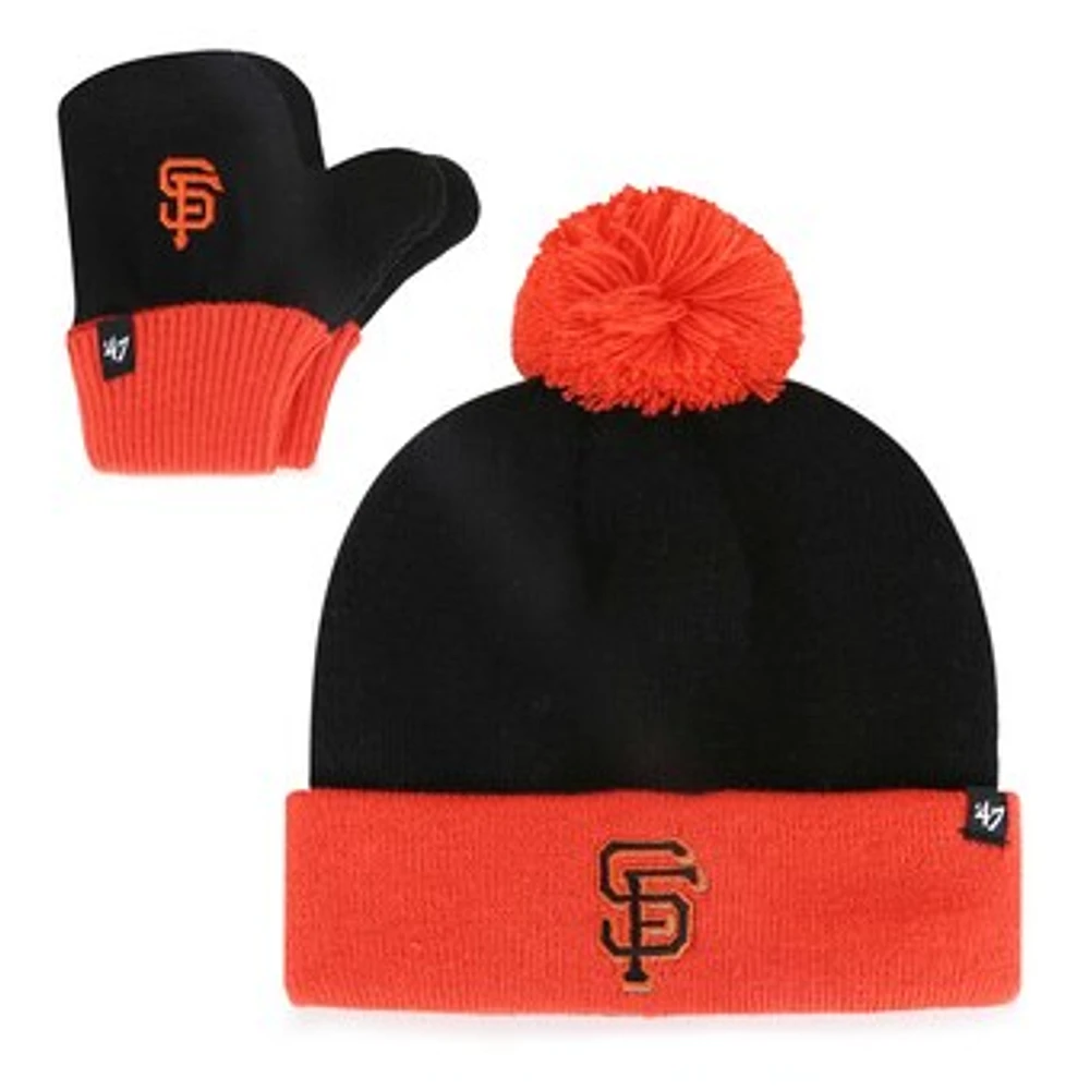 Toddler '47 Black San Francisco Giants Bam Bam Cuffed Knit Hat with Pom & Mittens Set