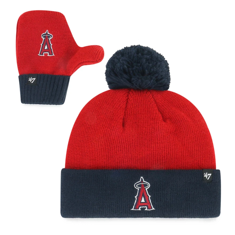 Toddler '47 Red Los Angeles Angels Bam Bam Cuffed Knit Hat with Pom & Mittens Set