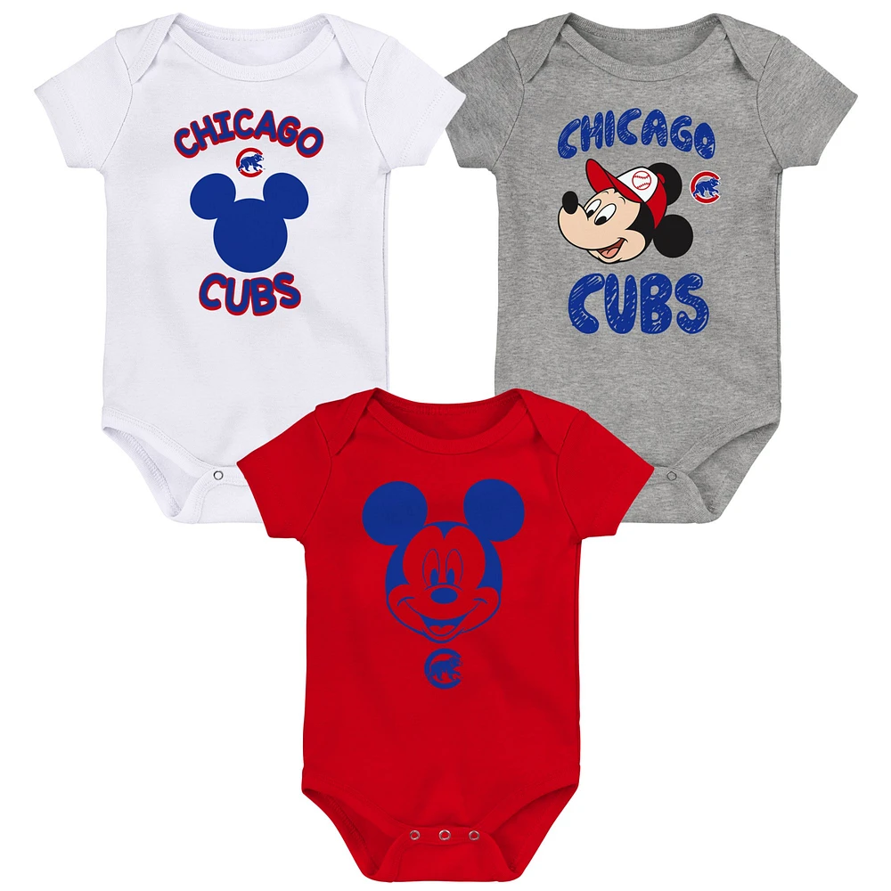 Newborn & Infant Mickey Mouse Chicago Cubs Three-Pack Winning Team Bodysuit Set