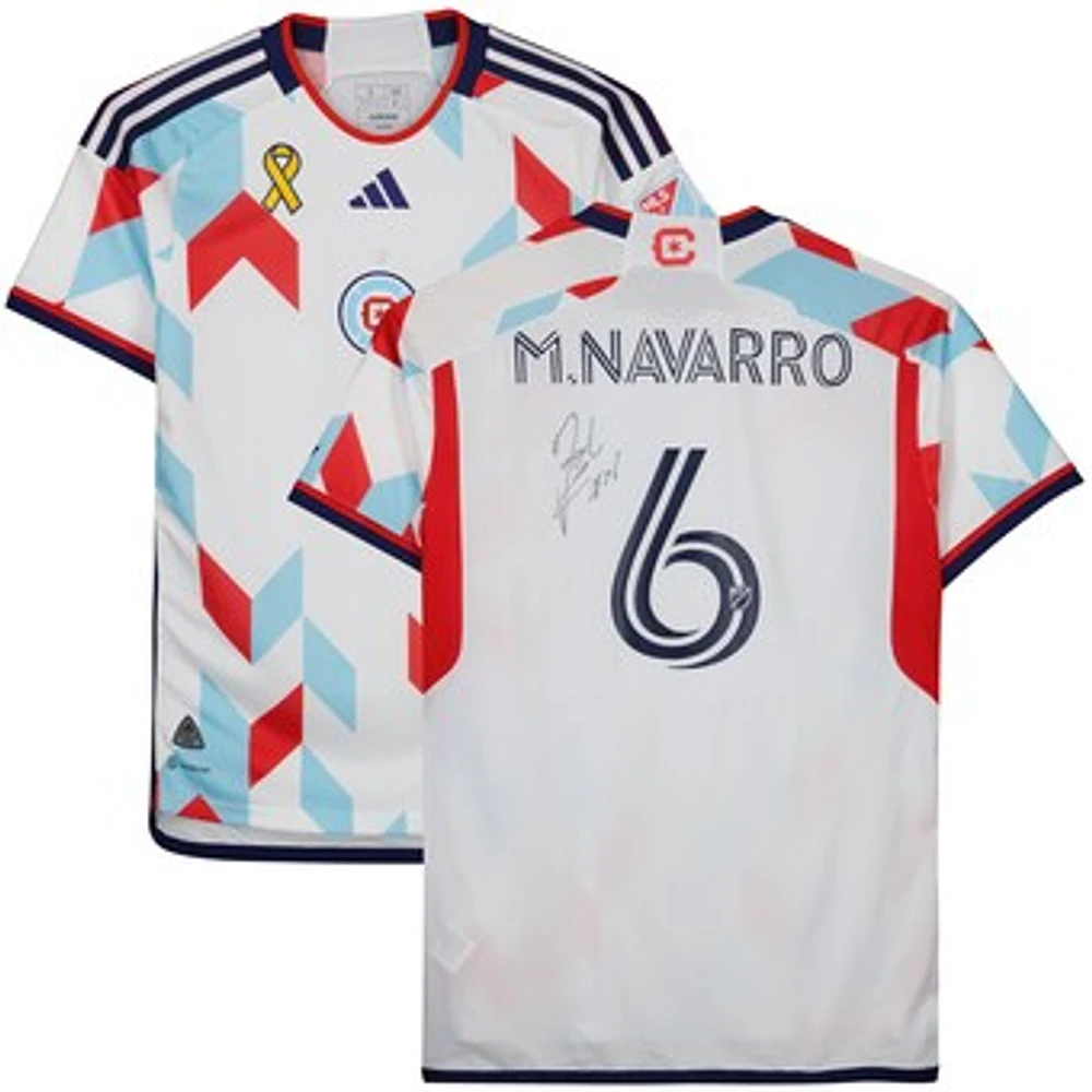 Miguel Navarro Chicago Fire Autographed Fanatics Authentic Match-Used #6 White Jersey from the 2023 MLS Season