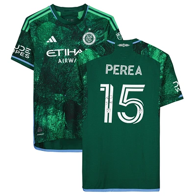 Andres Perea New York City FC Autographed Match-Used #15 Green Jersey from the 2023 MLS Season