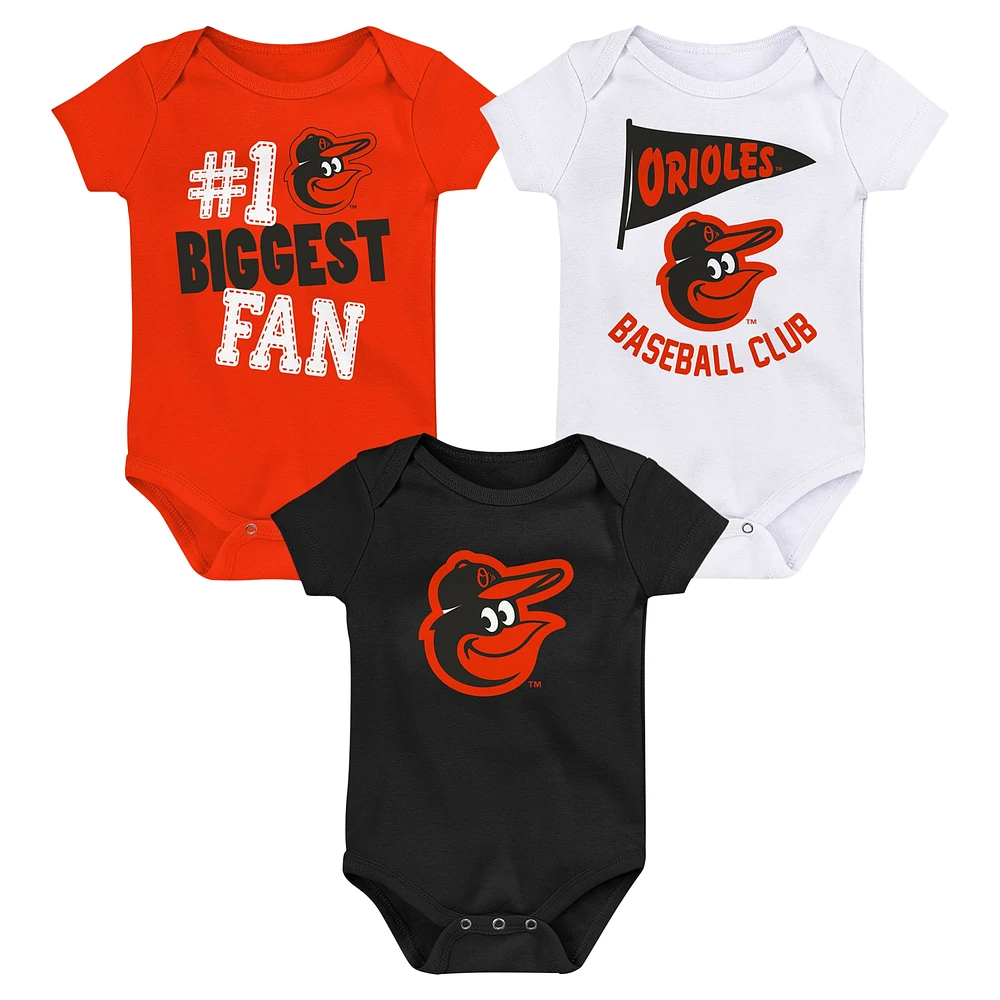 Infant Fanatics Baltimore Orioles Fan Pennant 3-Pack Bodysuit Set